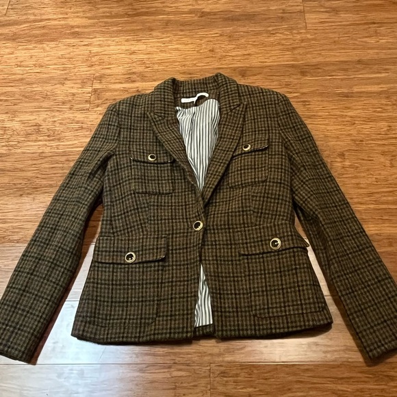 Veronica Beard Hamlin Brown, Tan, and Green Plaid Wool Blazer. Size Women's 8 - Picture 12 of 16